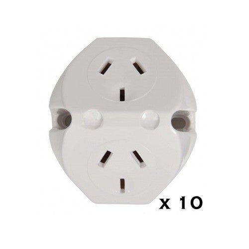 10 x Double Surface Socket / Plug Base Single White ** BULK PRICE **