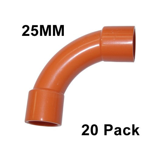 20 x 25mm Orange Rigid  PVC Solid Elbow Bend