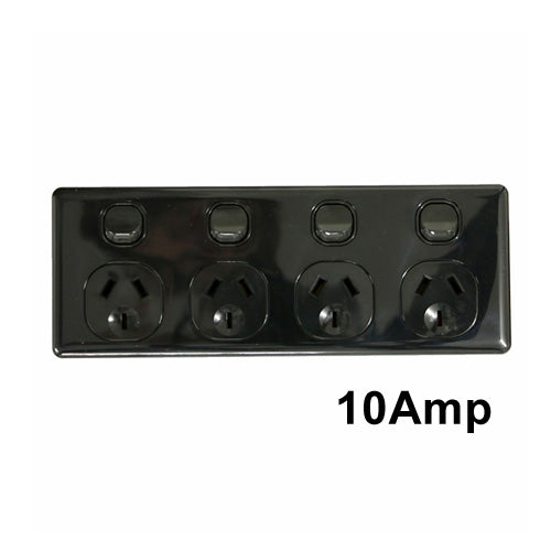 Quad Power Point  BLACK Standard Series 10 Amp 240 Volt