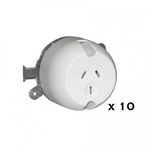 10 x Surface Socket / Plug Base Single White ** BULK PRICE **