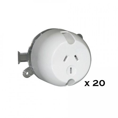 20 x Surface Socket / Plug Base Single White ** BULK PRICE **