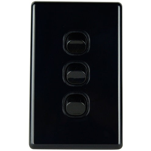 3 Gang Slimline Switch 16 Amp Black