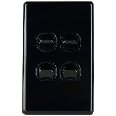 4 Gang Slimline Switch 16 Amp Black