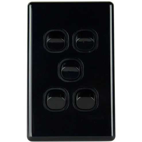 5 Gang Slimline Switch 16 Amp Black