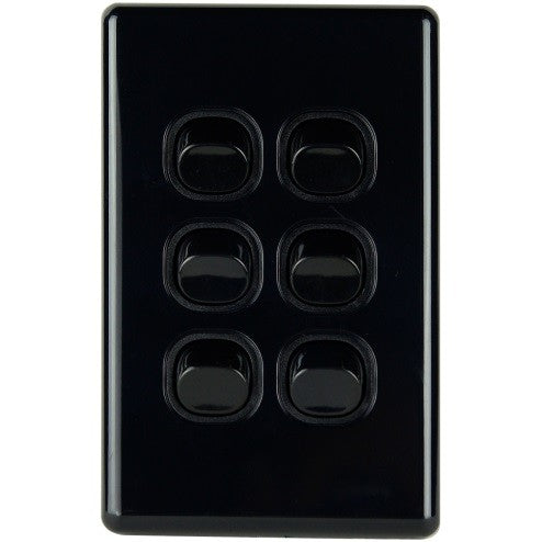 6 Gang Slimline Switch 16 Amp Black