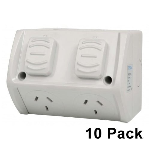 10 x Weather Proof Double Power Point Outlet IP53 Rated 10 Amp