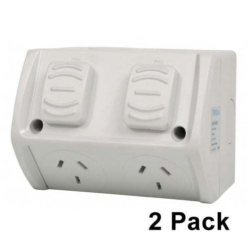 2 x Weather Proof Double Power Point Outlet IP53 Rated 10 Amp